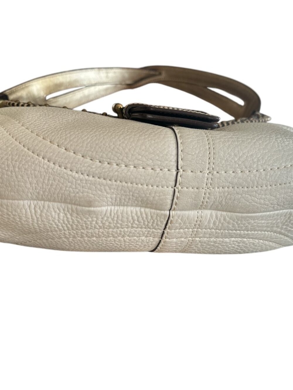 VTG Coach Soho Leather Y2K Studded Stitched Shoulder Flap Bag Chalk 10479 - Picture 10 of 16